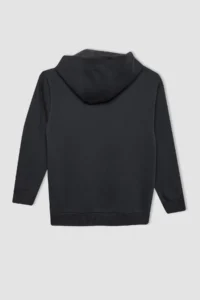DeFacto Boy's Anthracite Basic Plain Hooded Zippered School Cardigan X7382a624au - Image 7