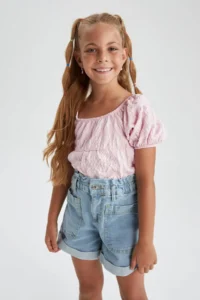 DeFacto Girls' Carmen Collar Short Sleeve Blouse X7622a622hs - Image 2