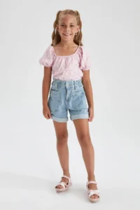 DeFacto Girls' Carmen Collar Short Sleeve Blouse X7622a622hs - Image 3