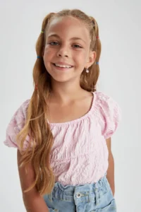 DeFacto Girls' Carmen Collar Short Sleeve Blouse X7622a622hs - Image 4