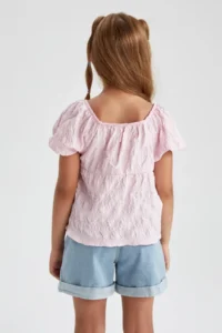 DeFacto Girls' Carmen Collar Short Sleeve Blouse X7622a622hs - Image 5