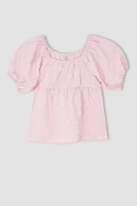 DeFacto Girls' Carmen Collar Short Sleeve Blouse X7622a622hs - Image 6