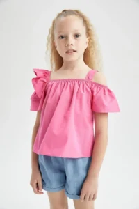 DeFacto Girls' Poplin Short Sleeve Blouse X7624a622hs - Image 2