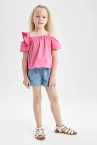 DeFacto Girls' Poplin Short Sleeve Blouse X7624a622hs - Image 3
