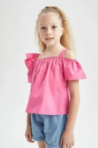 DeFacto Girls' Poplin Short Sleeve Blouse X7624a622hs - Image 4