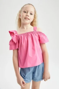 DeFacto Girls' Poplin Short Sleeve Blouse X7624a622hs - Image 5