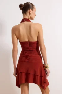 TRENDYOLMİLLA Brick Rejection Ruffle / Drape Detailed Knitting Sandy Mini Dress - Image 4
