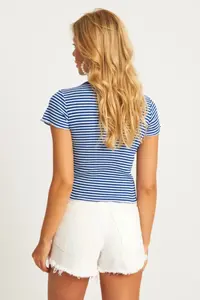 Cool & Sexy Women Saks Blue-White Striped Blouse xl2005 - Image 2