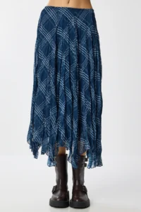 Lovelyİstanbul Patterned Wrinkle Effect Midi Chiffon Skirt  DARK BLUE - Image 5