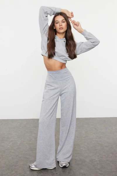 TRENDYOLMİLLA Gray Thin Extra High Waist Wide Leg/Wide Cut Pants
