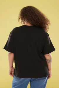 Trendyol Curve Black Crew Neck Wide Pattern Printed Plus Size Knitting Tshirt - Image 5