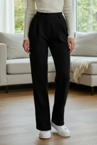 TRENDYOLMİLLA Black*001 Straight/Plain Kesim Pilili Weaving Dress Pants - Image 2