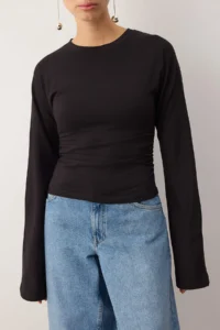 TRENDYOLMİLLA Black Spanish Arm Gathering Detailed Regular/Normal Pattern Knitting Blouse - Image 3