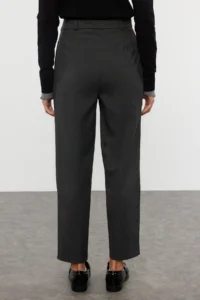 TRENDYOLMİLLA Anthracite Carrot High Waist polyviscone Weaving Dress Pants - Image 5