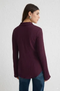 TRENDYOLMİLLA Plum textured Fitted Bele Oturan Weaving Shirt - Image 5