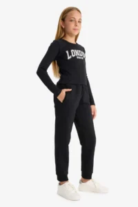 DeFacto Girls' Black Jogger Standard Fit School Sweatpants - Image 2