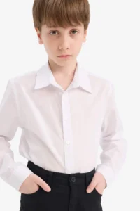 DeFacto Polo Collar Poplin Long Sleeve School Shirt for Boys