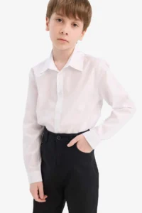 DeFacto Polo Collar Poplin Long Sleeve School Shirt for Boys - Image 3