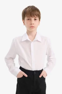 DeFacto Polo Collar Poplin Long Sleeve School Shirt for Boys - Image 4