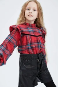 DeFacto Girls' Checkered Long Sleeve Blouse Y4604a622wn - Image 3