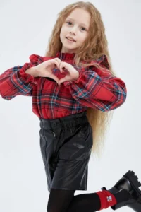DeFacto Girls' Checkered Long Sleeve Blouse Y4604a622wn - Image 4