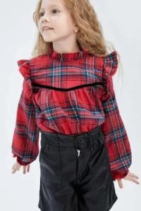 DeFacto Girls' Checkered Long Sleeve Blouse Y4604a622wn - Image 5