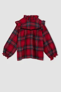 DeFacto Girls' Checkered Long Sleeve Blouse Y4604a622wn - Image 7