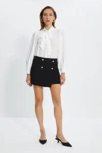 TRENDYOLMİLLA Ecru Oversized Weaving Shirt with Scarf Detail on Collar - Image 4