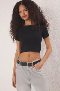 TRENDYOLMİLLA Black-Black Crop 2 Sets Package slim/Fitting Knitting Blouse - Image 7