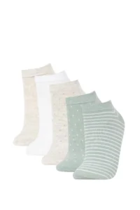 DeFacto Women's 5-pack Cotton Polka Dot Striped Booties Socks