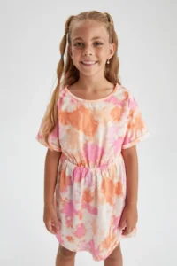 DeFacto Girl's Regular Fit Patterned Short Sleeve Combed Cotton Dress - Image 2