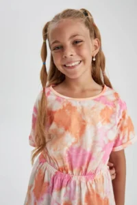 DeFacto Girl's Regular Fit Patterned Short Sleeve Combed Cotton Dress - Image 3