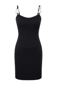 TRENDYOLMİLLA Black Plain Accessory Detailed Weaving Short / Mini Dress