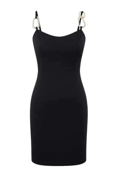 TRENDYOLMİLLA Black Plain Accessory Detailed Weaving Short / Mini Dress