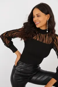 Cool & Sexy Women's Black Half Turtleneck Tulle Camisole Blouse - Image 3