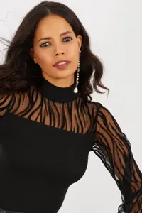 Cool & Sexy Women's Black Half Turtleneck Tulle Camisole Blouse - Image 4