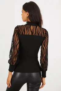 Cool & Sexy Women's Black Half Turtleneck Tulle Camisole Blouse - Image 6