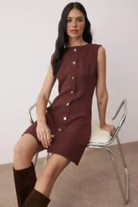 TRENDYOLMiLLA Brown Accessory Detailed Mini Weaving Dress - Image 2