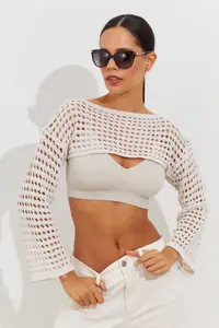 Cool & Sexy Women Ecru Cellular Bolero