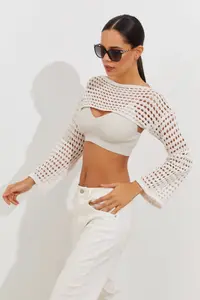 Cool & Sexy Women Ecru Cellular Bolero - Image 2