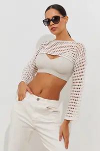 Cool & Sexy Women Ecru Cellular Bolero - Image 3