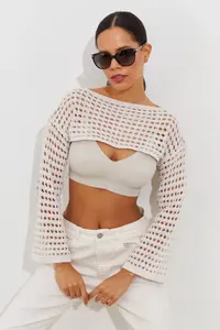 Cool & Sexy Women Ecru Cellular Bolero - Image 4