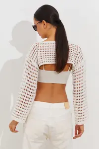 Cool & Sexy Women Ecru Cellular Bolero - Image 5