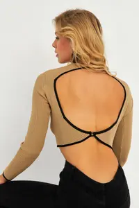 Cool & Sexy Women Camel-Black Back Light Blouse - Image 2