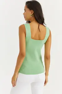 Cool & Sexy Women Green Square Neck Knitwear Blouse - Image 5