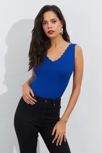Cool & Sexy Women Saks Blue Merdiven Yaka Knitwear Blouse - Image 3