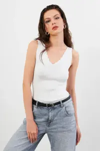 Cool & Sexy Women White Merdiven Yaka Knitwear Blouse