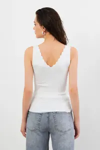 Cool & Sexy Women White Merdiven Yaka Knitwear Blouse - Image 7