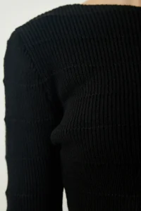 Happiness İstanbul Women's Black Ribbed Crop Knitwear Sweater Skirt Suit - Image 5