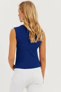 Cool & Sexy Women Saks Blue Shirred Blouse - Image 4